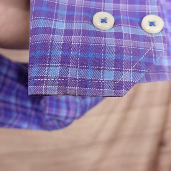 David Donahue Shirt Mens XL Purple Blue Plaid Long Sleeve Button Front Cotton - Picture 8 of 11